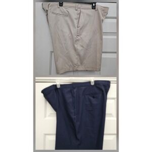 PGA Tour Golf Shorts 44 Mens Navy Biege - Lot of 2 Comfort Flat Front Button